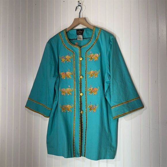 Bob Mackie Wearable Art Elephant Embroidered Tunic Jacket 1X Boho Festival - Picture 1 of 9
